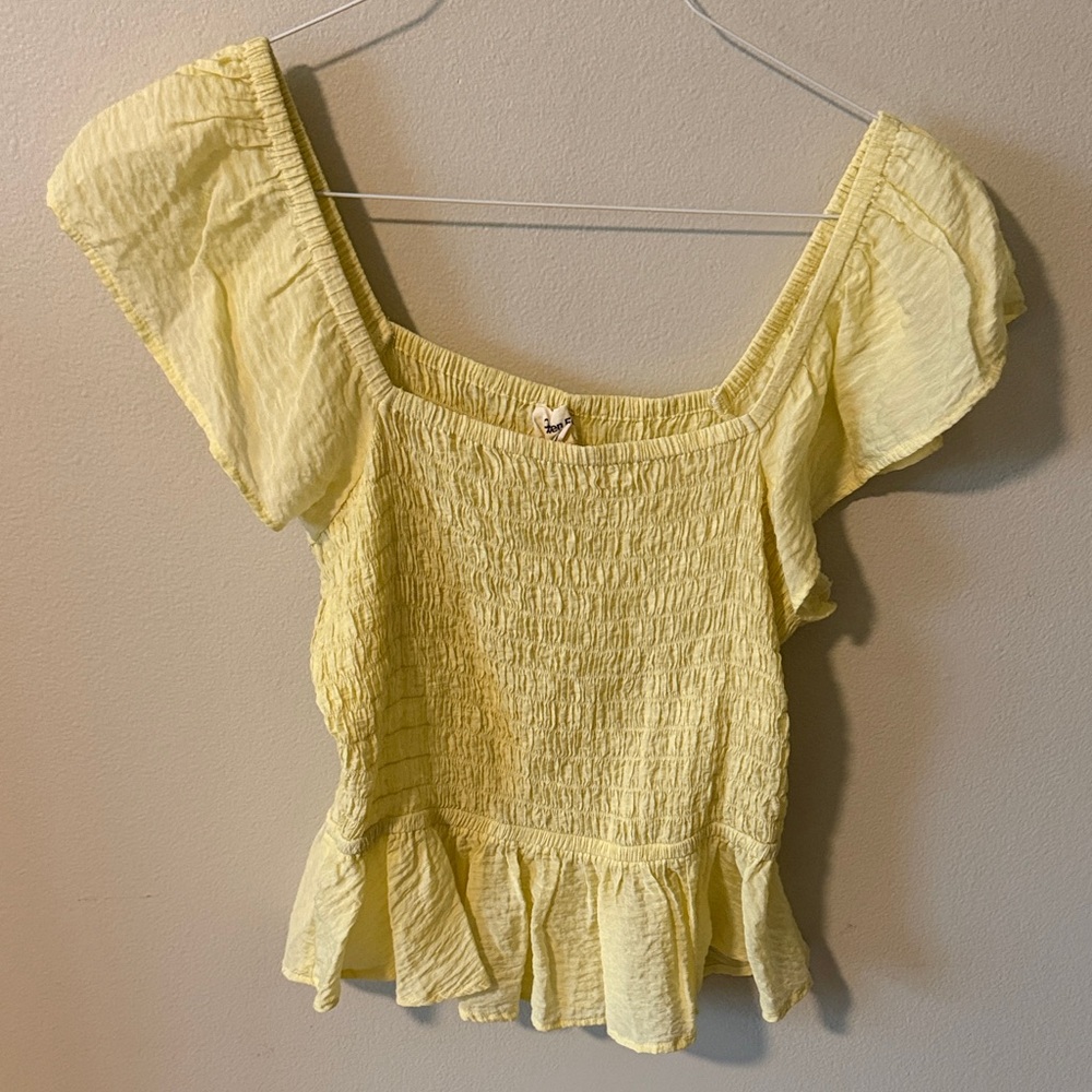 Smocked Square-Neck Peplum Blouse in Pale Yellow - Womens
